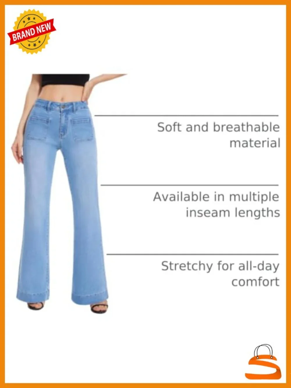 High Rise Flare Wide Leg Bell Bottom Jeans Stretch Denim with Pockets